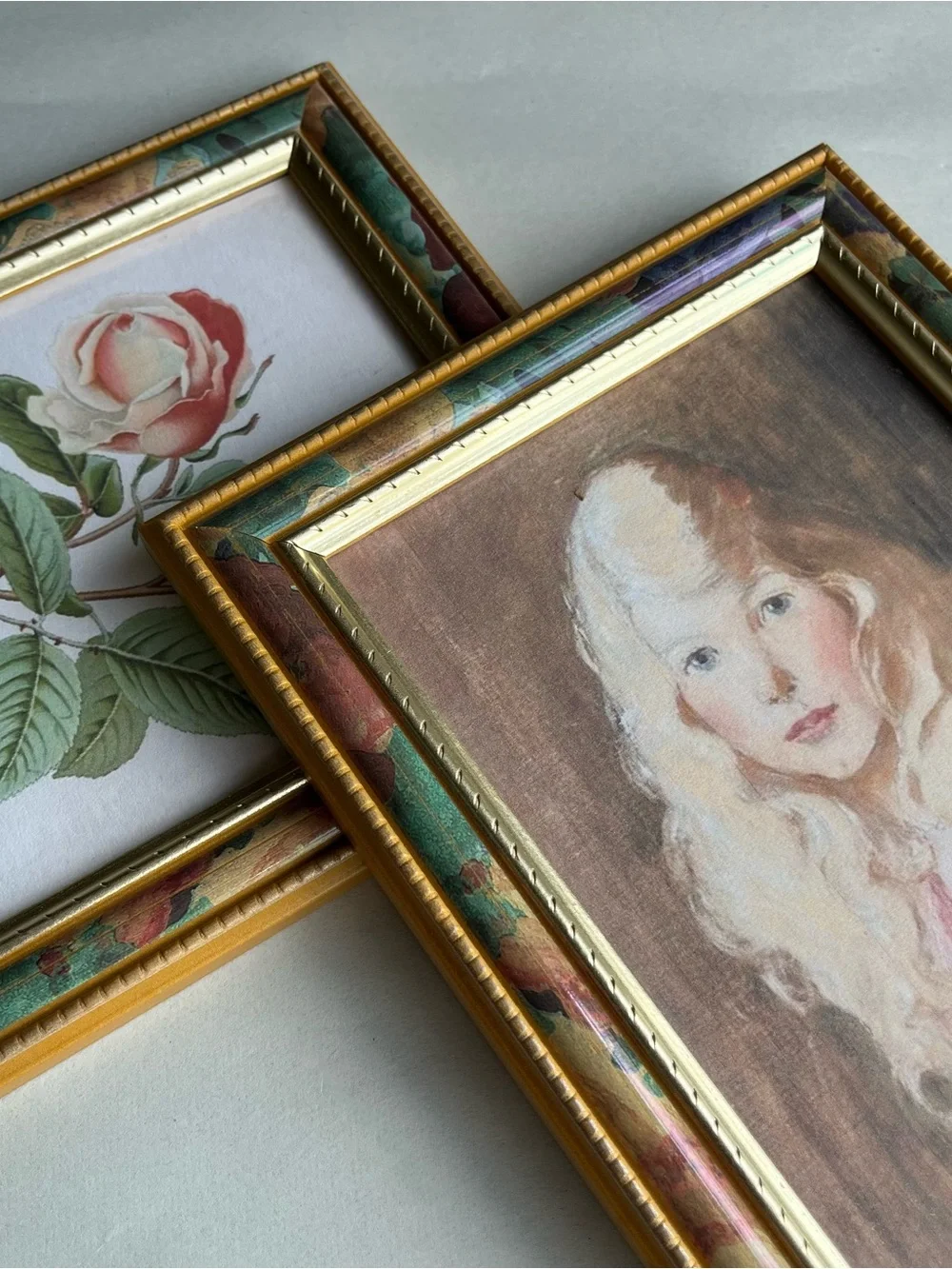 VTG Mixed Matls Burwood w/Goldtone w/Floral Frames w/ Fine Art Prints-Set of 2